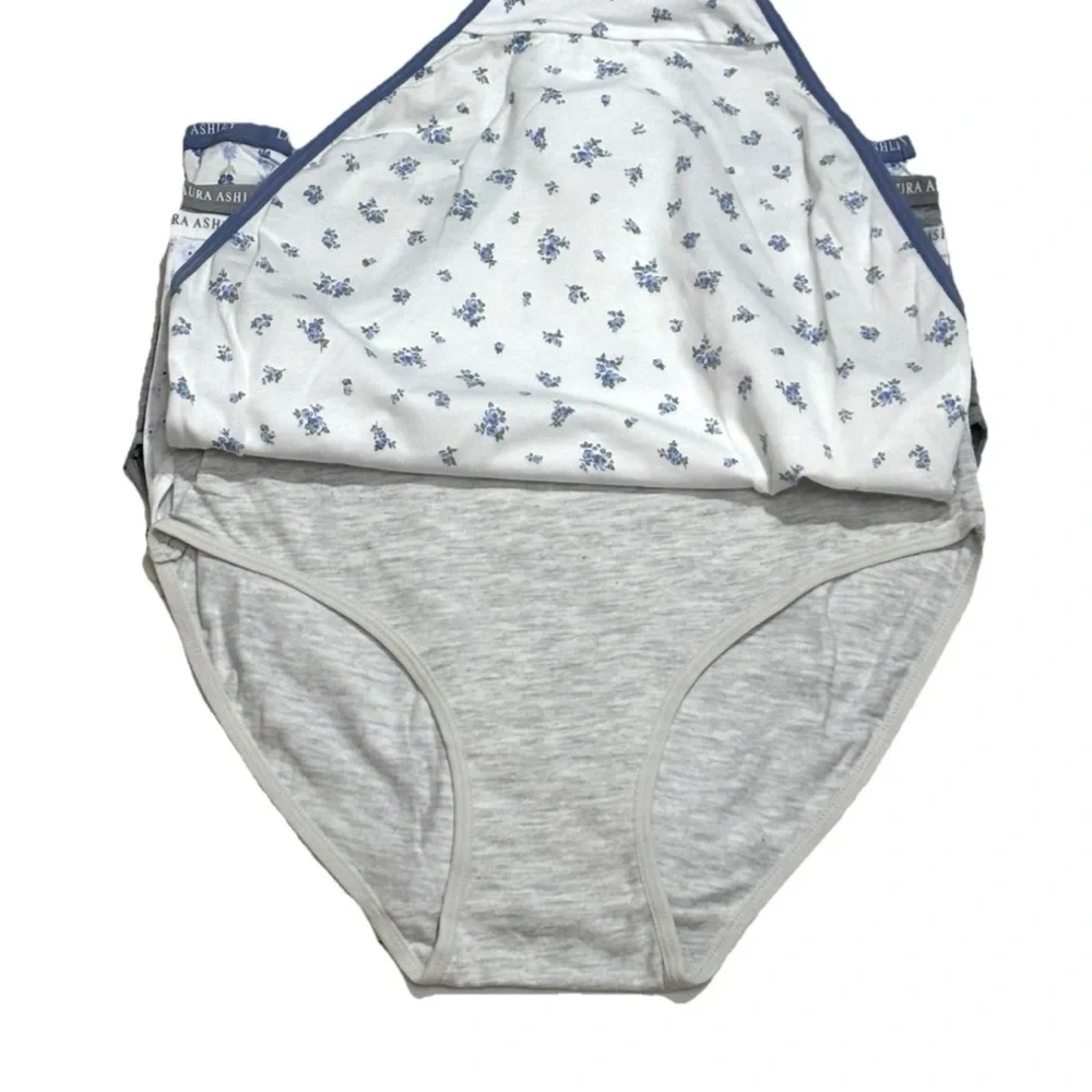 LAURA ASHLEY 5 PACK SOFT COTTON BRIEF PANTIES L ASSORTED FLORAL SOLIDS TAG FREE - Picture 2 of 8